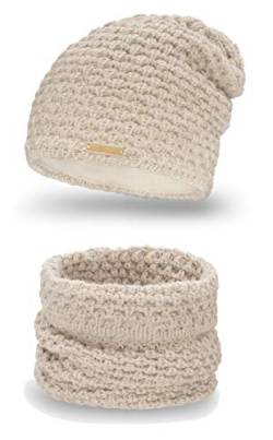 Mikos* Winter Kombi Set aus Winter Schal und passender Strickmütze/Beanie (690) (Beige) von Mikos