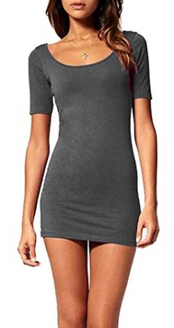 Mikos*Sommer Damen Kleid Kurzarm Longtop Long Shirt Bodycon Stretch Short Minikleid S M L (314) (36/S, Graphite) von Mikos