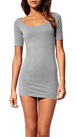 Mikos*Sommer Damen Kleid Kurzarm Longtop Long Shirt Bodycon Stretch Short Minikleid S M L (314) (38/M, Grau) von Mikos