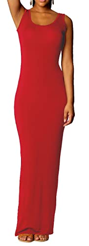 Mikos Damen Boho-Sommerkleid, ärmelloses Stretch-Maxikleid, Langes Hippie-Strandkleid, Langes Oberteil, Kleid (326) (2XL, Rot) von Mikos