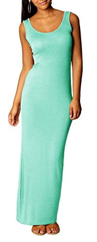 Mikos Damen Boho-Sommerkleid, ärmelloses Stretch-Maxikleid, Langes Hippie-Strandkleid, Langes Oberteil, Kleid (326) (L, Minze) von Mikos