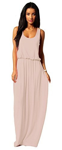 Mikos Damen-Kleid, Bodenlanges Maxikleid, ideal für Sommer und Urlaub, Boho-Style S M L 36 38 40 (369) (Beige, L/XL) von Mikos