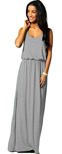 Mikos Damen-Kleid, Bodenlanges Maxikleid, ideal für Sommer und Urlaub, Boho-Style S M L 36 38 40 (369) (Grau, L/XL) von Mikos