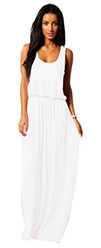 Mikos Damen-Kleid, Bodenlanges Maxikleid, ideal für Sommer und Urlaub, Boho-Style S M L 36 38 40 (369) (Weiß, S/M) von Mikos