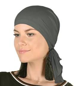 Soft Mütze aus Bambus Chemo Kopftuch für Frauen, Beanie für Damen, Mädchen || Sommer Herbst Frühling Long Slouch Beanie, Krebspatienten Kopfbedeckung Turban Eco Fiendly (Dunkelgrau) von Mikos
