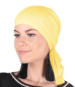 Soft Mütze aus Bambus Chemo Kopftuch für Frauen, Beanie für Damen, Mädchen || Sommer Herbst Frühling Long Slouch Beanie, Krebspatienten Kopfbedeckung Turban Eco Fiendly (Gelb) von Mikos