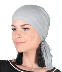 Soft Mütze aus Bambus Chemo Kopftuch für Frauen, Beanie für Damen, Mädchen || Sommer Herbst Frühling Long Slouch Beanie, Krebspatienten Kopfbedeckung Turban Eco Fiendly (Grau) von Mikos