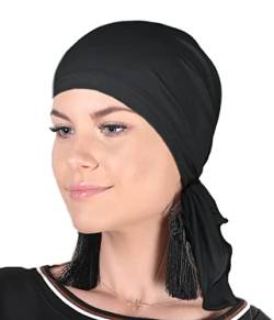 Soft Mütze aus Bambus Chemo Kopftuch für Frauen, Beanie für Damen, Mädchen || Sommer Herbst Frühling Long Slouch Beanie, Krebspatienten Kopfbedeckung Turban Eco Fiendly (Schwarz) von Mikos