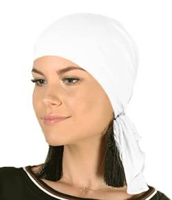 Soft Mütze aus Bambus Chemo Kopftuch für Frauen, Beanie für Damen, Mädchen || Sommer Herbst Frühling Long Slouch Beanie, Krebspatienten Kopfbedeckung Turban Eco Fiendly (Weiß) von Mikos