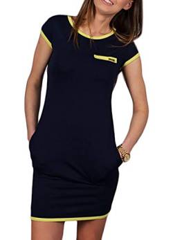 Sommerkleider Damen Kurzarm Kleider Jerseykleid Freizeitkleid Mini Dress Strandkleid Maritime S M L XL (340 Blau, S) von Mikos