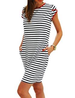 Sommerkleider Damen Kurzarm Kleider Jerseykleid Freizeitkleid Mini Dress Strandkleid Maritime S M L XL (343, M) von Mikos