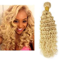 Mila 1PC Blond Platine 613# Echthaar Tressen Lockig Deep Wave Style Brazilian Hair Bundles Blonde 100g 22"/55cm von Mila Hair