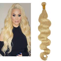 Mila 28"/70cm Echthaar Tressen Blond Platine 613# Haarverlängerung Gewellt Body Wave Style 100% Remy Human Hair Weave Extensions 100g von Mila Hair