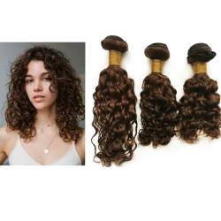 Mila 3 Bundles Colour 4# Mittel Braun Echthaar Tressen Lockig 100% Human Hair Weave Jerry Curl Brazilian Remy Haarverlängerungen (16"18"20") von Mila Hair