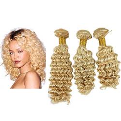 Mila Afro Frisuren Blonde 613# Echthaar Tressen Lockig Haarverlängerung Deep Wave Style 100% Remy Hair Weaving Extensions 3 Bundles (22"24"26") von Mila Hair
