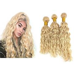 Mila Blonde 613# Echthaar 3 Bundles Tressen Lockig Haarverlängerung Natural Wave Style 100% Remy Hair Weft Extensions (18"20"22") von Mila Hair