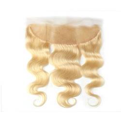 Mila Echthaar Blonde 613# Human Hair Lace Frontal 100% Remy Brazilian Hair Body Wave Gewellt Free Part (13"×4") Closure with Baby Hair 10"/25cm von Mila Hair