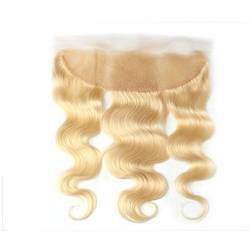 Mila Echthaar Blonde 613# Human Hair Lace Frontal 100% Remy Brazilian Hair Body Wave Gewellt Free Part (13"×4") Closure with Baby Hair 12"/30cm von Mila Hair