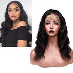 Mila Echthaar Brasilianisches Virgin Hair 360 Frontal Lace Wig Body Wave 150% Dichte 100% Remy Perücke Welliges Haar Naturliche Schwarz 1B Human Hair Lace Wig 12inch/30m von Mila Hair