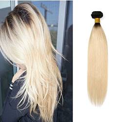 Mila Echthaar Tressen Blonde Ombre 1B/613# 100g/Bundle Quality Weaving Human Hair Extensions Glatt Brasilianisches Reine Haarverlängerungen 14"/35cm von Mila Hair