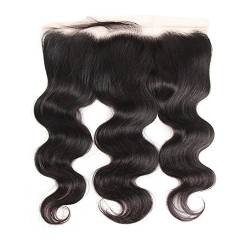 Mila Natural Human Hair 100% Gewellt Lace Frontal Free Part Brazilian Virgin Hair Natural Black Body Wave Spitze Frontal Closure mit Baby Haar 14"/35cm von Mila Hair