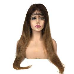 Mila Perucken Brazilian Human Hair Ombre Braune/Blond Glueless Full Lace Wig Echthaar Naturel Blond Straight 130% Dichte met Baby Hair 20inch/50cm von Mila Hair