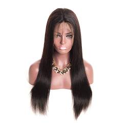 Mila 100% Echthhaar Perücke Glueless Full Lace Wig Glatt Brasilianisches Virgin Haar 130% Dichte met Baby Hair Natürliches Schwarzes 1B 18inch/45cm von Mila Human Hair