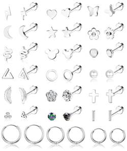 MILACOLATO 18-21 Paar Helix Piercings Knorpel Ohr Piercings Ohrringe Für Damen Tragus Piercing Silber Ohrstecker Edelstahl Damen Edelstahl Moon Star Heart Disc CZ Geometrische Piercing Schmuck von Milacolato