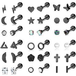 MILACOLATO 18-21 Paar Helix Piercings Knorpel Ohr Piercings Ohrringe Für Damen Tragus Piercing Silber Ohrstecker Edelstahl Damen Edelstahl Moon Star Heart Disc CZ Geometrische Piercing Schmuck von Milacolato