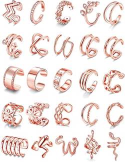 MILACOLATO 25Pcs Ear Cuff Für Damen Earcuffs Set Non Piercing Ohrmanschetten Non Pierced Clips Auf Knorpel-Helix-Wickelohrringen Verstellbar Cartilage Ohrclips Knorpelohrringe Roségold von Milacolato