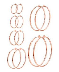 MILACOLATO 6 Paar Klipp Creolen Ohrringe für Damen Fake Ohrpiercing Kreolen Set Für Nicht Piercing Ohrringe Schmuck, 6 Größen Clip On Hoop Öhringen 30/40/50mm Roségold von Milacolato