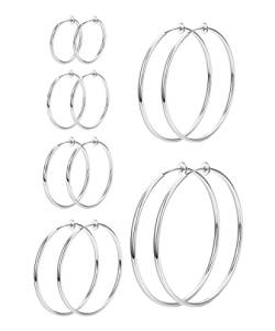 MILACOLATO 6 Paar Klipp Creolen Ohrringe für Damen Fake Ohrpiercing Kreolen Set Für Nicht Piercing Ohrringe Schmuck, 6 Größen Clip On Hoop Öhringen 30/40/50mm Silber von Milacolato