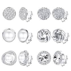 MILACOLATO 6 Paare Clip Auf Ohrringe Cubic Zirkonia Perle Knoten Twist Clip Auf Ohrringe Nicht Pierced für Frauen Mädchen Clip Ohrringe Set von Milacolato