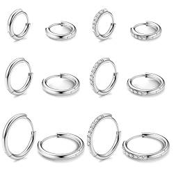 MILACOLATO 6Paar Kleine Huggie Creolen Ohrringe Für Damen Frauen Edelstahl CZ Ohrpiercing Creolen Set Klappohrringe Hypoallergen Schläfer Öhringen Ohrknorpel Piercing Ohr 8/10/12mm Silber von Milacolato