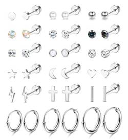 MILACOLATO 8 Paar Helix Piercings Ohrstecker Knorpel Piercings Daith Tragus Winzige Knorpel Septum Ohr Für Damen Herren 316L Edelstahl 20G Ohrringe Mond Stern Scheibe CZ Ring Schmuck Ohrringe Set von Milacolato