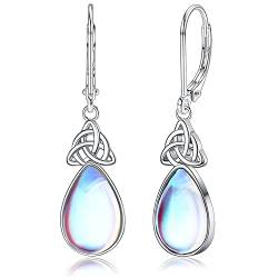 MILACOLATO 925 Silber Ohrringe Für Damen Mädchen, Regenbogen Mondstein Hängend Leverback Creolen Ohrringe, Keltisches Dreieck Tropfen Mondstein Ohrringe Hypoallergener Schmuck SA von Milacolato