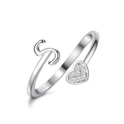 MILACOLATO 925 Sterling Silber Herz Initial Ringe für Frauen Mädchen 18K Gold Plated Initial Herz Stapelbar Ringe Einstellbare Initial Ringe für Teenager Heart Alphabet Buchstaben Ringe Damen von Milacolato