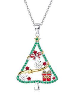 MILACOLATO 925 Sterling Silber Weihnachtsbaum Anhänger Kette für Damen Frauen Weihnachtsmann Schneeflocke CZ Kristall Anhänger Halskette Weihnachtsschmuck Geschenke mit Box von Milacolato