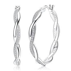 MILACOLATO Creolen Silber 925 Twisted Hoop Ohrringe Echt Silber & Gold klein/Mittelgroß Ohrringe Für Frauen Sparkly Cubic Zirkonia Leichtgewicht Mode Hypoallergene Ohrringe Damen von Milacolato