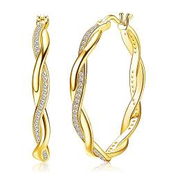 MILACOLATO Creolen Silber 925 Twisted Hoop Ohrringe Echt Silber & Gold klein/Mittelgroß Ohrringe Für Frauen Sparkly Cubic Zirkonia Leichtgewicht Mode Hypoallergene Ohrringe Damen von Milacolato