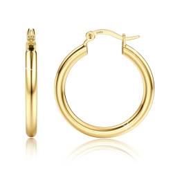 MILACOLATO Gold Chunky Ohrringe für Damen, 925 Silber Hypoallergener Ohrpfosten, 14 Karat Vergoldete Große Hohle Rohr Creolen Ohrringe, 4mm Dicke Gold Große Creolen Frauen Schmuck 40S von Milacolato