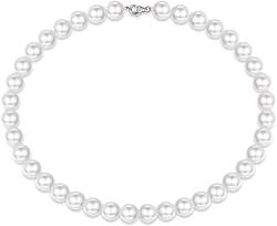 MILACOLATO Perlen Kette 925 Sterling Silber für Männer, Weiße Runde Simulierte Muschelperlen Kette, Choker Halskette für Damen und Mädchen, 6–10 mm von Milacolato