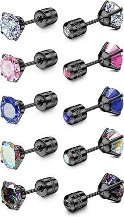 MILACOLATO Titan Ohrstecker Set für Damen Herren Hypoallergene Ohrringe Chirurgenstahl mit Schraubverschluss Doppelseitige Cubic Zirkonia Schwarz Ohrstecker | 5Paare von Milacolato