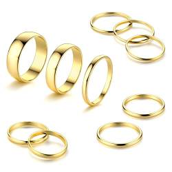 Milacolato 10 Pcs Ring Set Damen Knuckle Ringe Set Edelstahl Ring Einfache Glatte Finger Stapelbare Ringe Set Für Frauen Gold von Milacolato