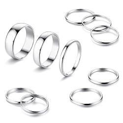 Milacolato 10 Pcs Ring Set Damen Knuckle Ringe Set Edelstahl Ring Einfache Glatte Finger Stapelbare Ringe Set Für Frauen Silber von Milacolato