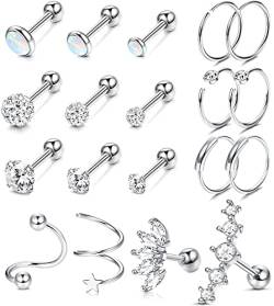 Milacolato 19Pcs Helix Piercing Tragus Knorpel Creolen Für Damen 16-20G Labret Flache Kugel Zurück Ohrringe Daith Tragus Helix Ohr Ohrringe Frauen von Milacolato