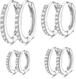 Milacolato 4Pairs Zirkonia Ohrringe Creolen für Damen Herren Kleine Creolen Knorpel Ohrringe Creolen Set Piercing Schmuck von Milacolato