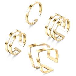 Milacolato 4Pcs 316L Edelstahl Knuckle Ringe Damen Knöchel Midi Ringe Set Gold/Rose/Silber Tone Minimalist V Ring Line Verstellbarer Nagel Daumen Ring Set für Frauen von Milacolato