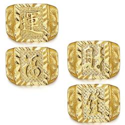 Milacolato 4Stk Herren Ring Vergoldeter Trauring Kanji Ringe Reich/Glück/Reichtum Ring Set Halloween Gold Klobige Ringe Verstellbar von Milacolato