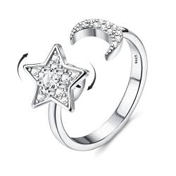 Milacolato 925 Silber Ringe für Damen Fidget Ring Silber Spinning Ringe Verstellbarer Offener Ringe Bandring Stapelbarer Ring Mondstern Sterling Silber Ring mit Geschenkbox von Milacolato